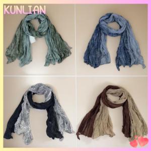 [KUNLIAN] ผ้าพันคอกันหนาวสไตล์ชนเผ่าย้อนยุคผ้าพันคอผ้าไหมยู่ยี่สำหรับผู้หญิงผ้าพันคอผ้าไหมย่นยาวแบบพับได้อย่างค่อยเป็นค่อยไปผ้าคลุมไหล่แฟชั่นผ้าโพกหัวของขวัญ