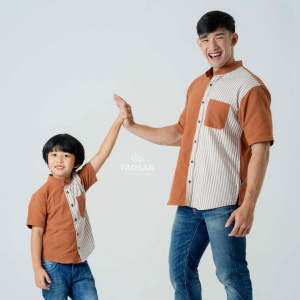 FADSAN WARA SERIES BAJU KEMEJA COUPLE AYAH DAN ANAK LENGAN PENDEK WARNA TERACOTTA TERBARU 2023