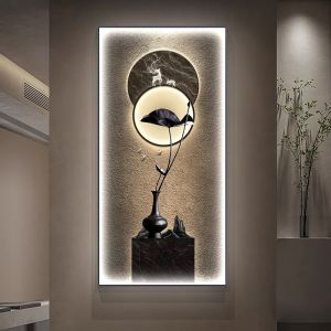 Tranh Điện Tranh Hoa Sen Tranh Treo Tường Pha Lê Khung Hợp Kim Cao Cấp Tích Hợp LED