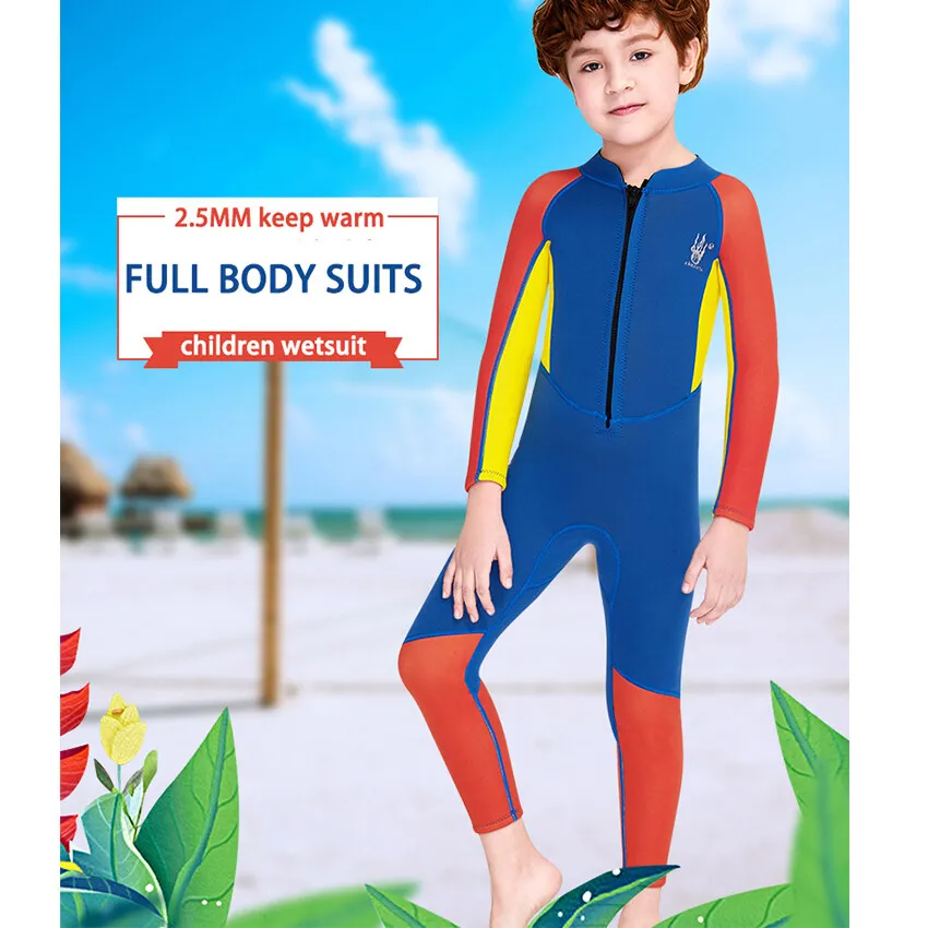 Kids Wetsuit Boys Neoprene Swimsuit, Children 2.5mm One Piece Full Wet  Suits Thermal Rash Guard Warm Thicken Swimwear Sun Protection Diving Suit  UV 50+, Long Sleeve Orange L 