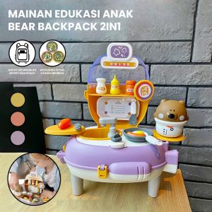 MD-M321 Mainan Edukasi Anak Bear Backpack 2IN1 Pretend Play Kitchen Set / Mainan Tas Ransel Anak Karakrer Beruang Beauty Colorclay / Simulasi Mainan Masak Masakan Dapur Anak Import