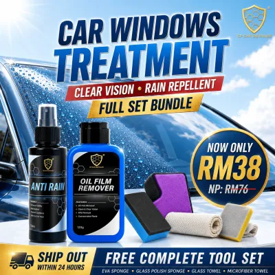 【CP CAR Detailer】Anti Rain Repellent 120ml + Oil Film Removal 120g - Clean & Clear Vision Water Breading Effect 车镜去油膜膏 + 驱雨剂