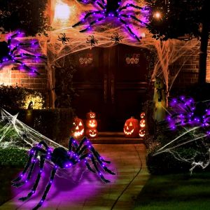MUKANG Black Giant Simulation Spider Plush With LED Light Halloween Simulation Spider Decorative 1.25m Simulation Spider Festival