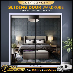 [FREE INSTALL] Almari Baju Full Cermin / Mirror Wardrobe Sliding Door Anti Jump Mirror Cermin Closet 衣橱 衣柜 5ft / 6ft / 8ft | 5x8 6x8 8x8