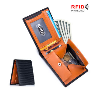 Rfid Carbon Fiber Men Wallet Money Bags Black Slim Thin Small Leather Purse Clutch Bag Mini Coin Holder