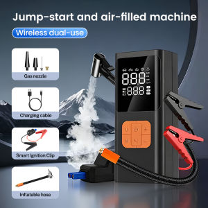 10 IN 1 Car Jump Starter for Car Heavy Duty 6000mAh Car Battery Jump Starter with Air Pump Tire Inflator Tire Pressure Monitoring Power Bank Emergency Flashlight Short Circuit Protection