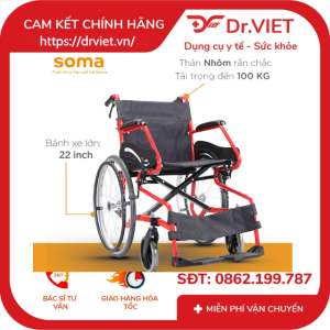 Xe lăn nhôm KARMA SOMA 150 (Đỏ đen) Chính hãng- Hỗ trợ người bệnh di chuyển khó khăn Bảo hành toàn quốc chịu tải trọng đến 100kg gọn nhẹ làm từ nhôm cao cấp