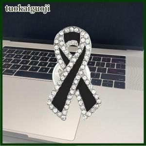 tuokaiguoji 1 3 5Pcs Black Rhinestones Ribbon Brooch Funerals Memorial Pin For Woman Men Suit Dress Shirt Accessories Mourning Badge