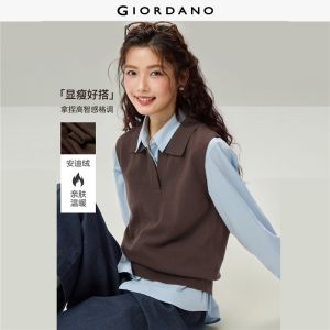 Giordano Beau Monde Women Skipper collar loose knit vest Free Shipping 13356659