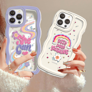 (Lokal Ready) Xinyu Casing hp iPhone 14 iPhone 14 Pro Max iPhone 11 iPhone13 Pro Max 11 Pro Max iPhone 12 XR XS MAX iPhone 6 6S 7 8 Plus SE 2020 Warna-warni Pelangi Kata-kata Bahasa Inggris Tepi Bergelombang Soft Case