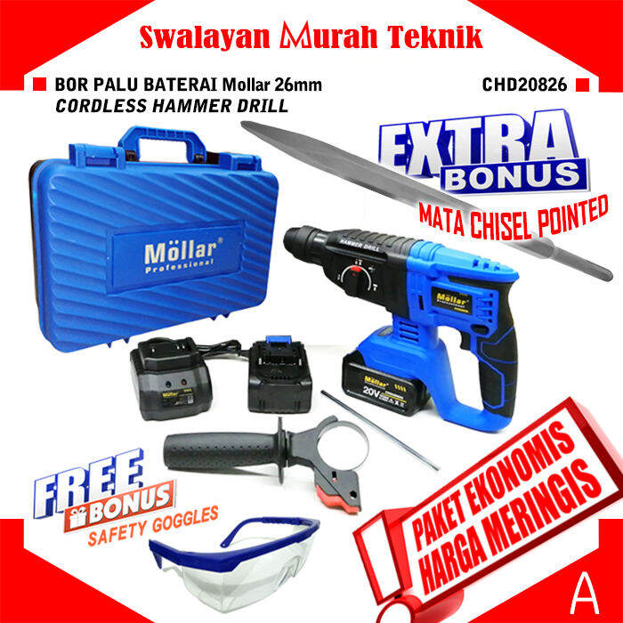 Paket A Impact Rotary Hammer Drill Cordless Mollar Chd Bor Beton