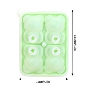 4 Grid Ice Cube Tray Cute Bear Shape Ice Block Mold Silicone Ice Maker Ice Cream Tool Frozen Ice Ball Ice Box Ice Mould with Lid