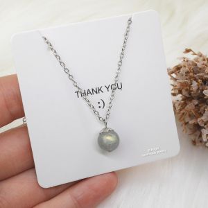 สร้อยพร้อมจี้หินแท้ ลาบราดอไรท์ Labradorite 8-9 มม. อะไหล่สแตนเลส งานทำมือ พร้อมส่งค่ะ