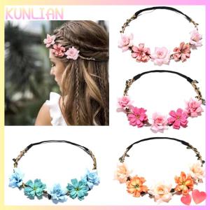 [KUNLIAN] Fashion Sweet Bride Flowers Headband For Women Girls Bohemian Style Flower Crown Hairband Party Cosplay Hair Accessories