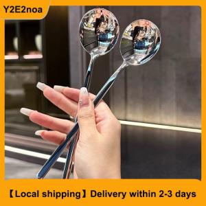 【Local shipping】 Stainless Steel Spoon Korean Long Handle Tableware Thicken Stirring Ice Spoon Meal Spoon Household Dinner Spoon