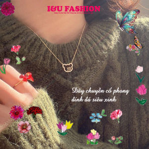 Vòng Cổ Dây Chuyền Trang Sức Phụ Kiện Nữ Mặt Gấu Chữ m Khảm Đá Cao Cấp Lấp Lánh Sang Chảnh Thanh Lịch Màu Vàng Dây Mảnh Nhẹ Khí Chất Dễ Thương VC-121
