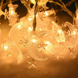 Eid Mubarak Decoration LED Stars and Moon LED Strip Lights Battery Power for Ramadan Home Party Holiday