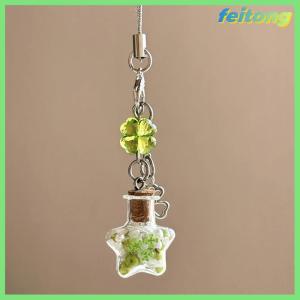 【feitong】🚕🚕【HOT SALE】 Charm Fashion Lucky Four Leaf Clovers Wishing Bottle Beaded Phone Pendant Fashionable Ornament Cell Phone Keyring Strap Lanyard