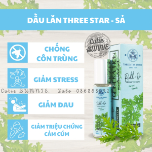Dầu gió thảo mộc dạng lăn Three Star Brand 10ml / Chính hãng nội địa Singapore / Dầu bi lăn dầu lăn