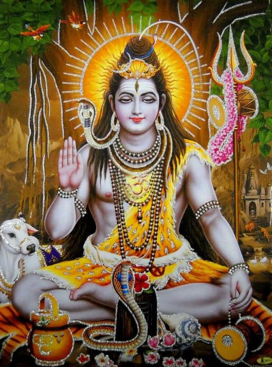 Blessing Lord Shiva Hindu God Poster with Glitter-reprint On Paper Unframed : Size Es