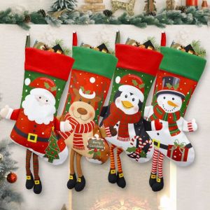 OKKFINE Cloth Christmas Stocking Large Capacity Multicolor Christmas Candy Bag Large Cartoon Style Xmas Gifts Bag Fireplace Mantle