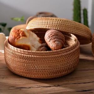 xpkQ Simple Wooden Rattan Weaving Storage Creative Round Large Capacity Lid Bread Luxury Modern Rural Style Home Furniture 9T1N6