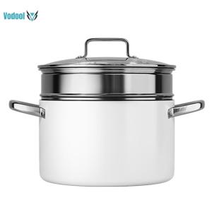 Non Stick Soup Pot Ceramic Coating Ceramic Stock Pot with Steamer Basket Cooking Cookware Stainless Steel Handle for All Stoves [Vodool Official Center]