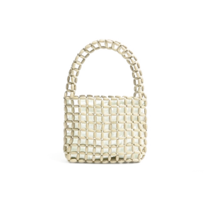 R3LRW0X Pure Color Beaded Woven Bag Vintage Handmade Openwork Bag Portable Chic Hollow Out Bag Girls