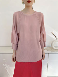 S-987F# One Size (45-75kg) Summer Round Neck Loose Slimming And All-Matching Lazy Peplum Top Three-Quarter-Length-Sleeved T-Shirt