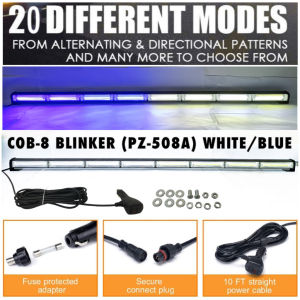GECA 117.5cm COB 8 LED 20 Mode Flashing Strobe Modes Emergency Warning Vehicle Strobe Light Bar 288W WHITE/BLUE (7582)