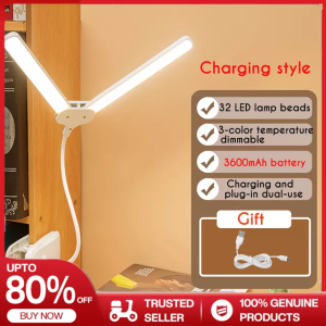 LED Desk Lamp Lampshade for Study Table Double Head Desk Light 3 Brightness Adjustable Lamp Light 360° Flexible