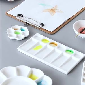 Flower Plum Rectangle Ceramic Palette Color Mixing Paint Palette Tray For Watercolor Gouache Acrylic Painting Art Supplies