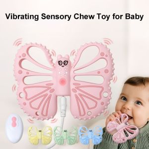 LETIGO with Remote Control Vibrating Teether Food Grade Silicone Butterfly Shape Chewy Sensory Toy Soft Baby Teether Toy For 6-12 Months
