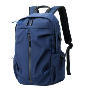 Korean Fashion Middle Zip Plain Design USB Charging Port Laptop Backpack 566
