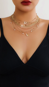 Stylish Gold Tone Multi Strand Necklace Set Butterfly Pendants Neckchain Adjustable Length Clavicle Chain