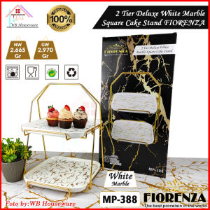 Tempat Kue Buah Keramik Rak Susun Tingkat 2 Motif Marble Fiorenza White Marble MP-388