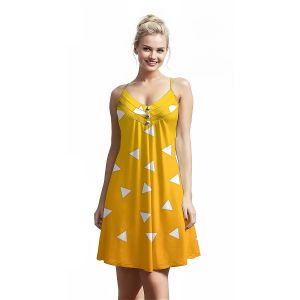 Jumeast Triangle Graphic Pattern Women Fashion Sling Dress 3D Printed Yellow Elegant Skirt Tropical Style Hawaiian Casual Clothing