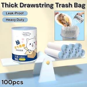 100pcs Leak-Proof Thick Drawstring Trash Bag Plastic Bag Garbage Bag Rubbish Bag