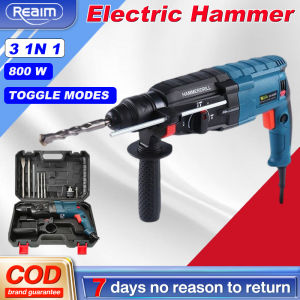 REAlM Impact Rotary Hammer 3in1 Electric Hammer Drill Full Set Multifunctional lmpact Electric Hammer 1000W PowerDemolition Hammer Chipping gunDemolition Hammer tool Professional Concrete Industry Electric Hammer