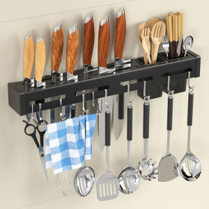 Wall Knife Holder Kitchen Counter Organization Knife Block Kitchen Knife Rack Wall Organizer with Hooks Knife Holder Rack / Rak penyimpanan Pisau