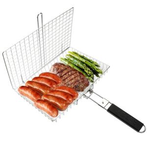 PANE5 Non Stick BBQ Grill Basket Multi-Functional Folding Handle Grill Basket Grill Accessories Carbon Steel Grill Mesh Outdoor Grill