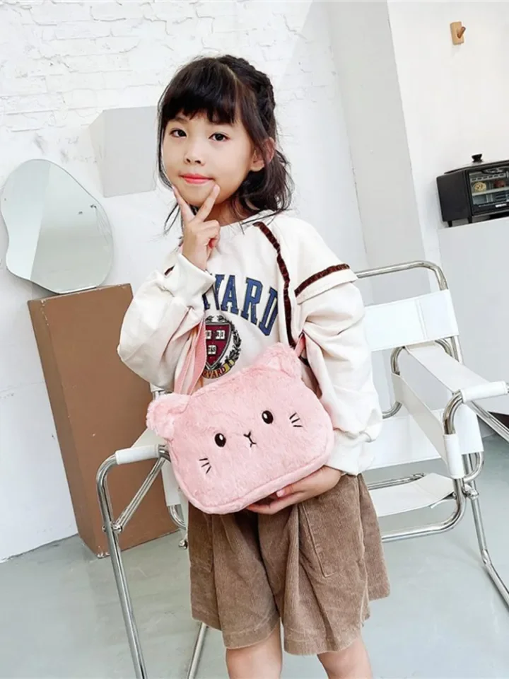 Yuee Baby Girls Cartoon Cat Crossbody Bags Cute Soft Plush