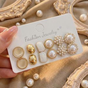 12 Pcs/Set Pearl Stud Earrings for Women Fashion Elegant Affordable Luxury Jewelry