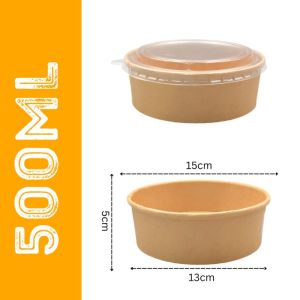 VOYUE 50pcs Disposable Kraft Salad Bowl with Lid 500/750ml Disposable Paper Bowl Thickened Leak Proof Disposable Food Container Food Packaging