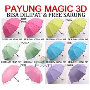 PAYUNG LIPAT MAGIC UMBRELLA 3D / Payung Magic Lipat 3d Ajaib Muncul Motif Ketika Basah Hujan Tepi Bunga / Payung Lipat Praktis Anti Hujan Dan Sinar Matahari - Payung Portable Kuat Dan Kokoh ( PACKING AMAN )