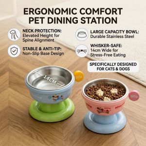 Stainless Steel Raised Pet Bowl Non Spill Dog Bowl Dopamine Color Neck Protection Anti Tipping Elevated Cat Food Dish