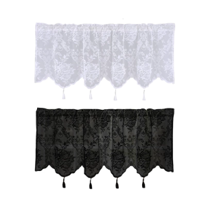 Short Curtain Divider Cortinas Door Curtain with Tasseled Lace Easy Installation for Living Room and Window