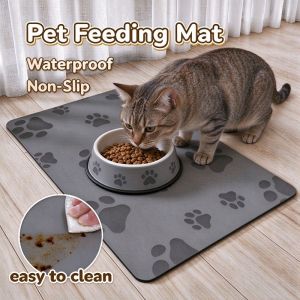 Dog Food Mat Absorbent Pet Mat Non-slip Pet Food Tray Mat Water Absorption Quick Drying Cat Bowl Pad