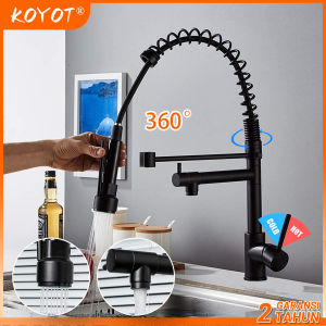 KOYOT Kran Cuci Piring Fleksibel Hitam Matte Panas dan Dingin SUS 304 Keran Air 1/2 Inch Keran Angsa Fleksibel Kepala Besar