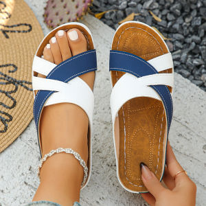 Free Shipping New Plus-Size Summer Color-Block Fish-Mouth One-Strap WomenS Platform Wedge Sandals